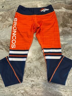 NFL Broncos Orange & Navy Women's Leggings with White Logo